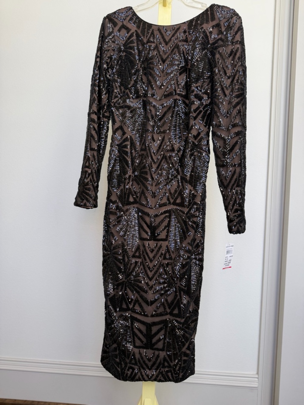 Dress the Population Black Sequin Long Sleeve Sheath Dress